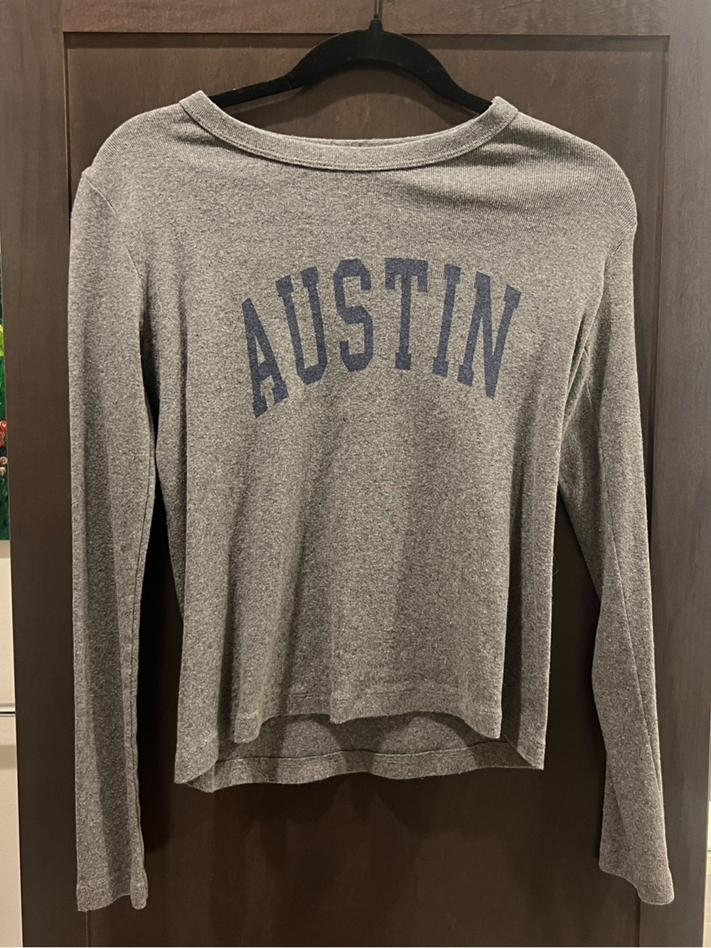 Brandy Melville - Austin, TX Long Sleeve Women’s Top - Gray with Navy Print